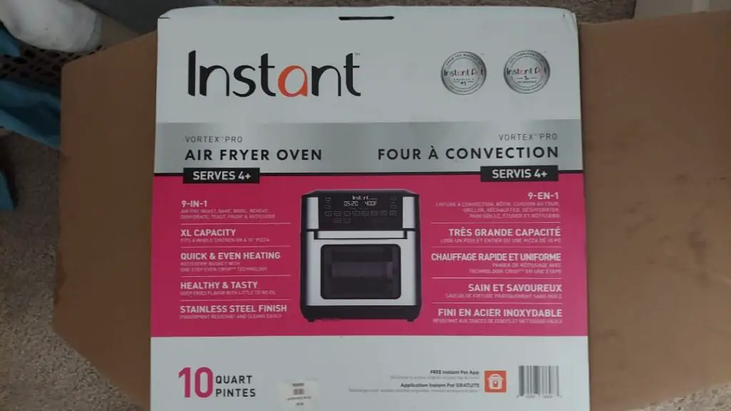 Instant Vortex Pro Air Fryer in a box that is best to transport on a plane