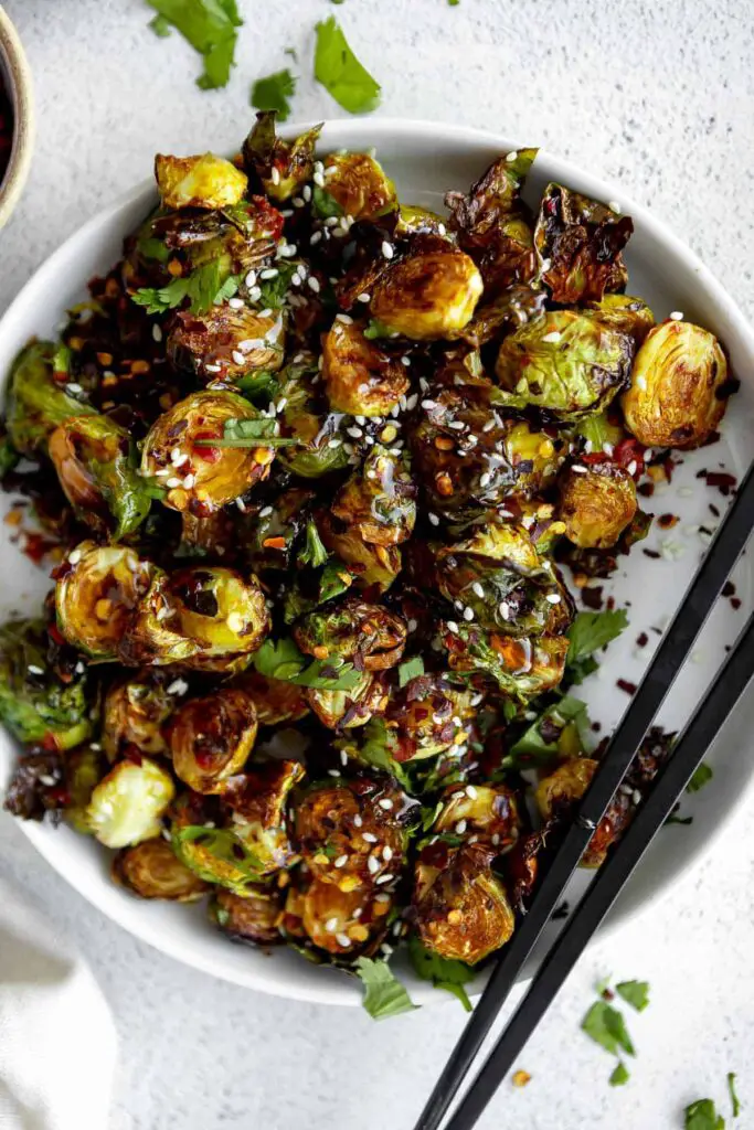 Chili Garlic Air Fryer Brussels Sprouts by Claire